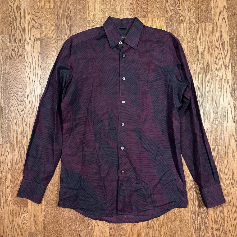 Ermenegildo Zegna Linen Purple Black Floral Palm Tree L/S Button Shirt Mens S